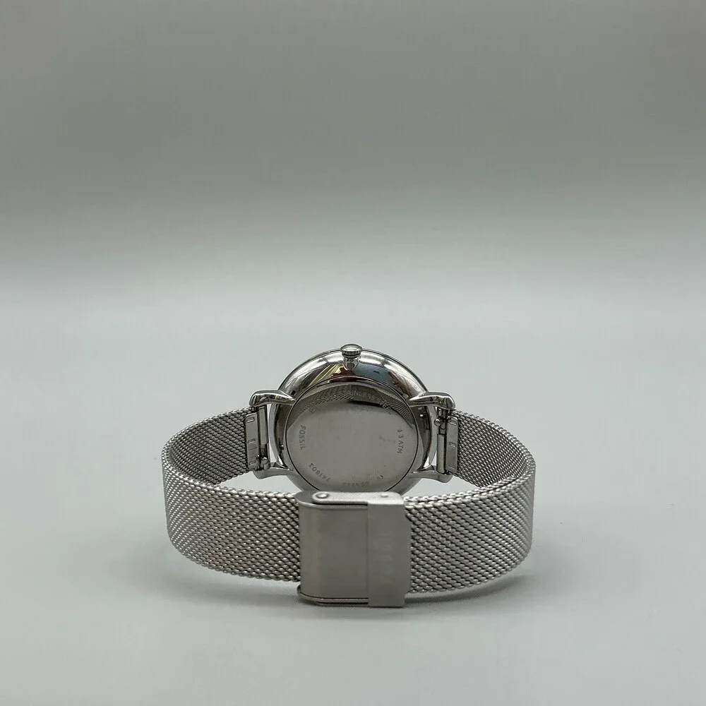 Fossil ES4322 Womens Watch 36mm Blue Dial Stainless Date Mesh Band New Battery